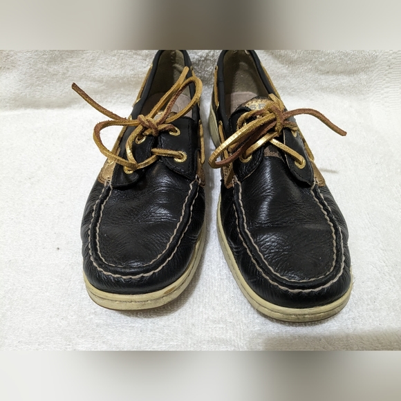 Sperry Topsiders Boat Shoes Black, Gold and Cheetah Print Sz 8 - Picture 5 of 8